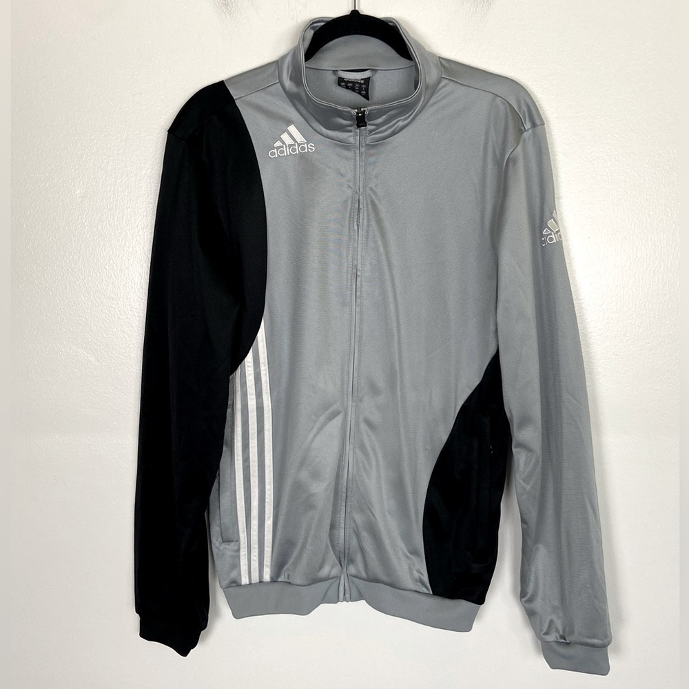 Adidas Men's Track Jacket Size S Stripped Long Sleeve Mock Neck‎ Full Zip Gray